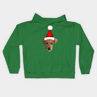 Brown Pitbull Santa Christmas Pup Kids Hoodie